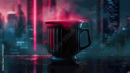 Cup, Historical Epochs, Design Evolution, Showcasing the Passage of Time, Futuristic, 3D Render, Silhouette Lighting, Rack focus view