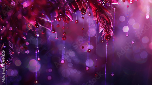 Luminescent tendrils of ruby red and crimson with cascading streams of amethyst and lavender bokeh.