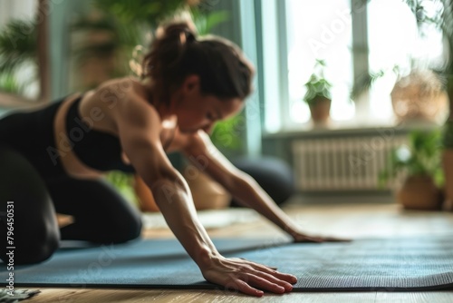 Woman doing yoga pilates sports adult.