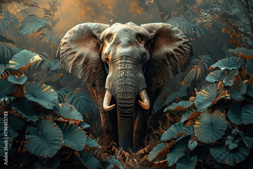 Jungle, tropical illustration. elephant animal nature mammal jungle. All Safari wild African animals