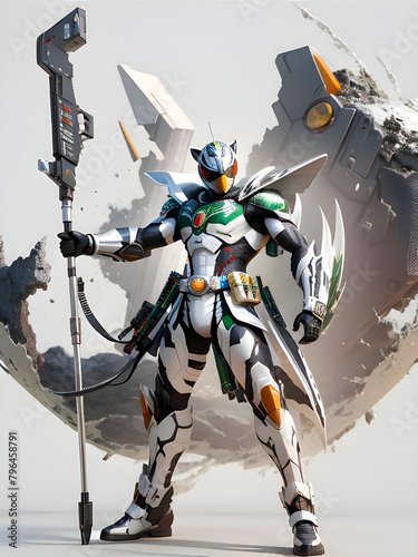 "Armor Rider White Tiger Lancer" is a rider who uses a spear as a weapon and is as fast as a white tiger. AI-Generated