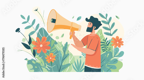 Man with megaphone - refer a friend promotion advertising