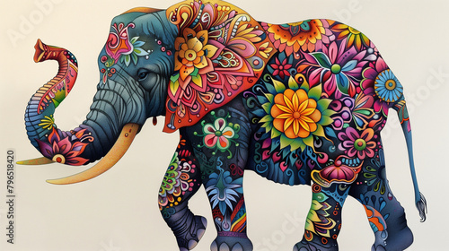 A majestic elephant painted against a crisp white background