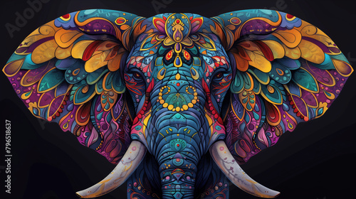 Vibrant Thai temple mural depicts a majestic elephant in a park, a traditional symbol in Asian art and culture