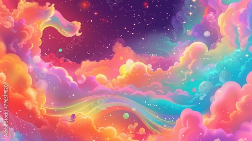 Colorful background with swirling clouds and twinkling stars