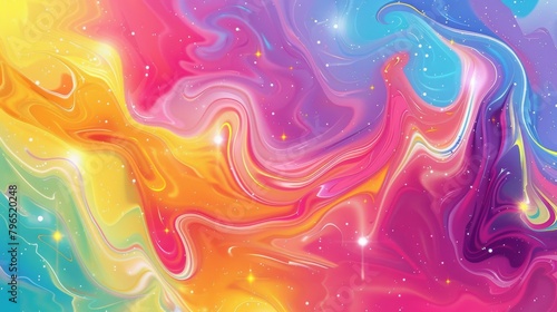 Colorful background with swirling patterns and starbursts