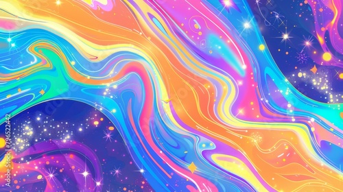 Colorful background with swirling patterns and starbursts