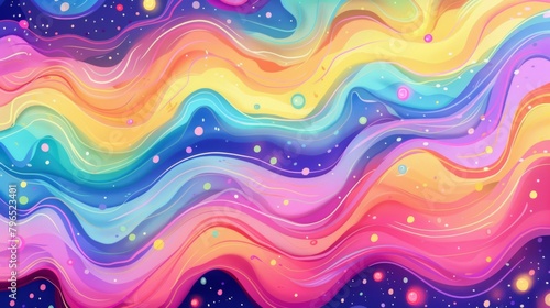 Colorful background with undulating waves and asteroids