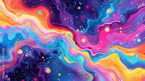 Colorful background with spiraling dna strands and quasars