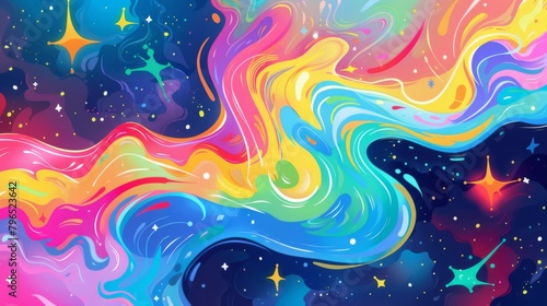 Colorful background with curling smoke and shooting stars