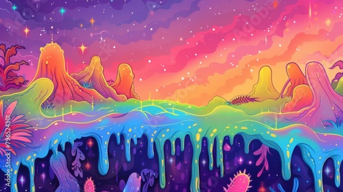 Colorful background with swaying kelp and binary stars