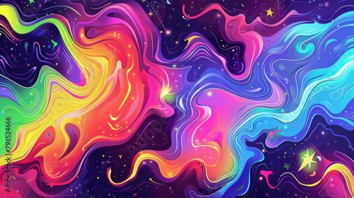 Colorful background with undulating auras and exploding stars
