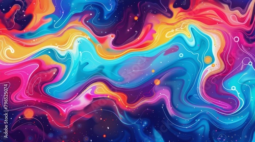 Colorful background with spiraling fractals and nebulae