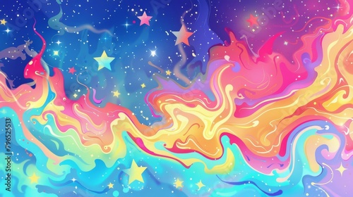 Colorful background with curling smoke and shooting stars