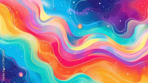 Colorful background with curling waves and novas