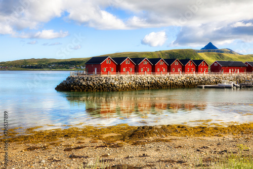 Fishermen's Cabins at Skreda by Offersoystraumen in Lofoten, Nordland, Norway