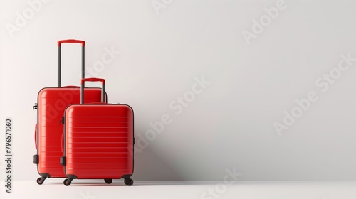 Two red hard shell suitcases on wheels standing against a plain light background.