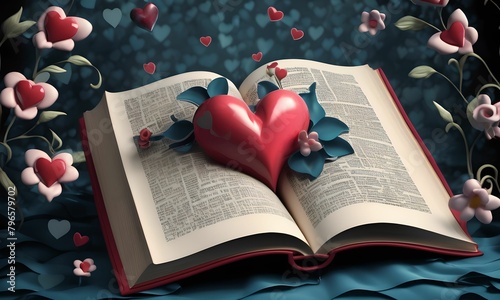 wallpaper representing an open book with hearts and flowers. The whole thing is very romantic and decorative