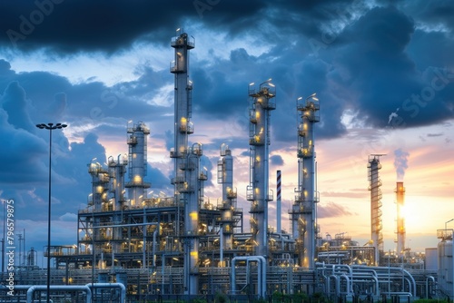 Oil refining plan under a cloudy sky architecture refinery factory.
