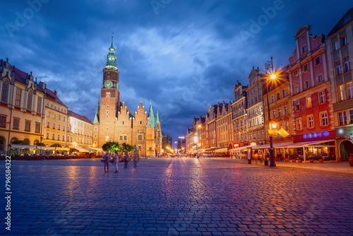 Wroclaw market square at dusk. Long exposure photo