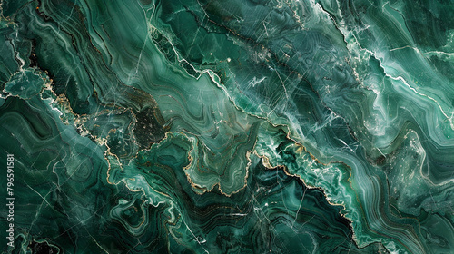 Dark green marble with hints of emerald and jade, evoking nature's beauty.