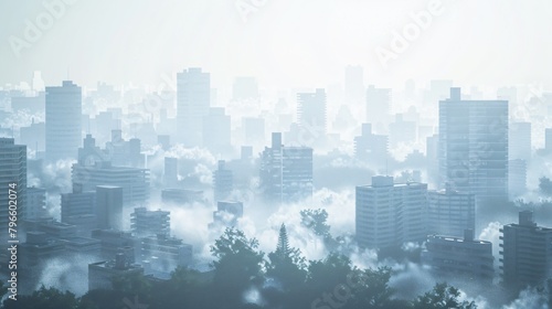 Big city full of smog that pollutes the environment as result of human activities