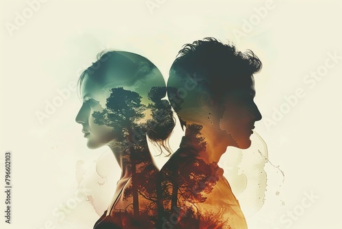 A couple silhouette double exposure background , in marriage clash, Navigating Marriage Tensions on the Brink of Separation