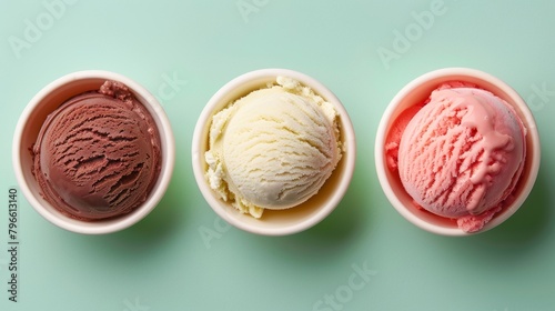 Top shot of healthier ice cream choices, featuring frozen yogurt and sorbet with few artificial ingredients, enjoyed sparingly, on a clean isolated background
