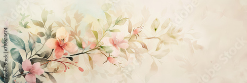 Pastel Floral Watercolor Spanning a Panoramic Canvas