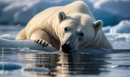 polar bear on an ice floe in the water