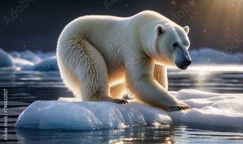 polar bear on an ice floe in the water