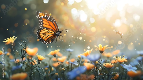 A cute butterfly flying in a summer garden