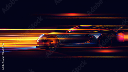 Sports car acceleration speed with light effects