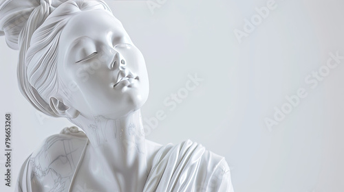 a white statue of an asian female made of marble in the style of gianlorenzo bernini monochromatic