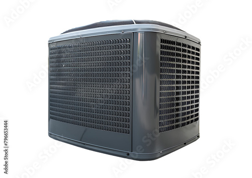 Modern heat pump air conditioner with outdoor unit isolated on white background