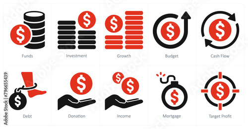 A set of 10 finance icons as funds, investment, growth