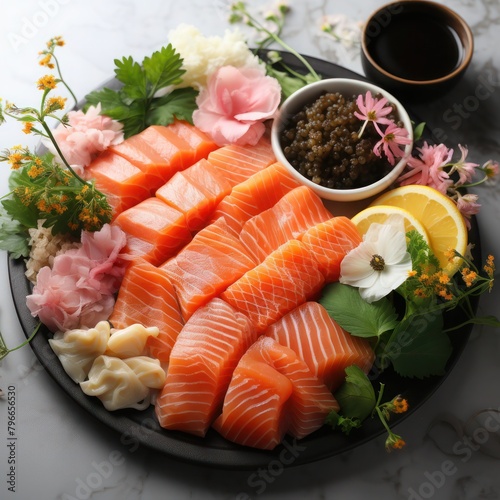 fresh raw salmon sashimi platter