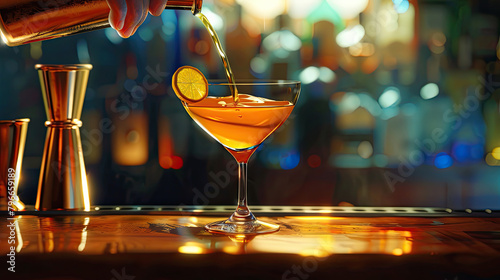 An animated sequence of a classic cocktail being mixed, illustrating the fluid motion and artistry of mixology.