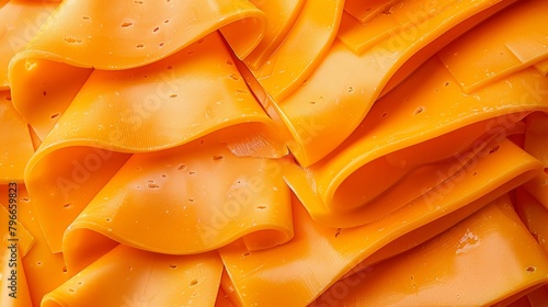 A top-down view of slices of sharp cheddar cheese