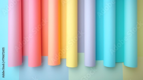 Pastel Rainbow Arrange each item on a separate color block of pastel paper pink, orange, yellow, green, blue against a white background