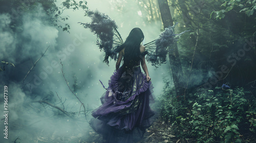 Fantastic photo shoot with smoke. Fairy Coquette walking