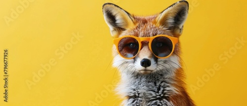 Close up of stuffed animal fox wearing glasses