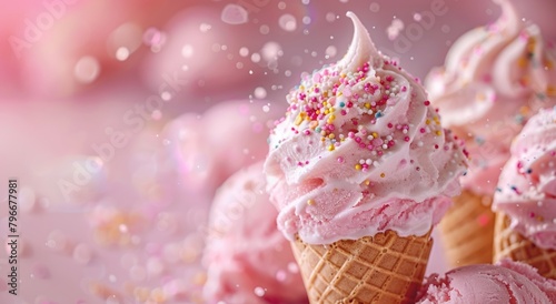 Group of ice cream cones with sprinkles