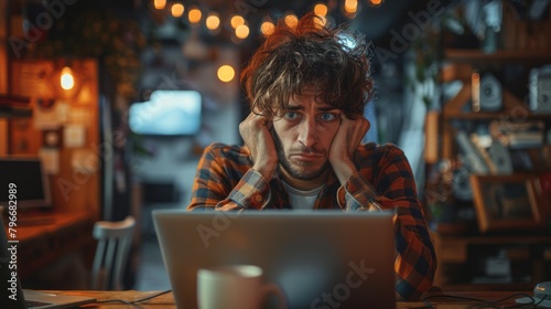 Confused Man Staring at Computer Screen