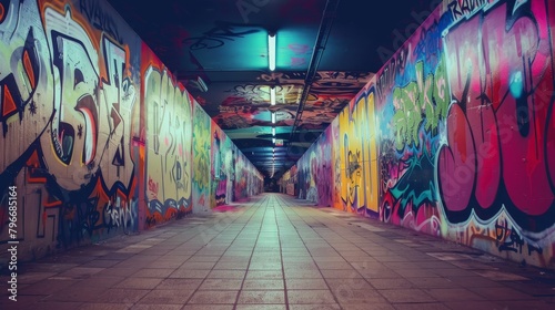 Graffitied underpasses with vibrant colors AI generated illustration