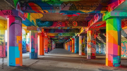 Graffitied underpasses with vibrant colors AI generated illustration