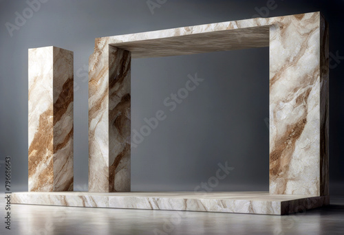 'natural product rendering photography stone cosmetics frame podium scoria mineral rectangular 3d Pedestal design set poduim dais slab beige brown earthy framing round'