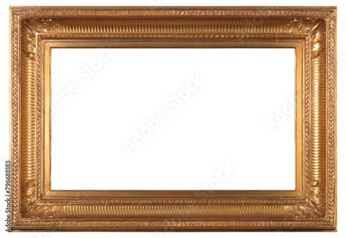 Wide antique picture frame on a transparent background, in PNG format.