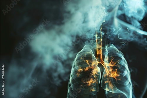 Smoking impacts human health through burning lungs and harmful smoke inhalation. Concept Lung Damage, Harmful Smoke, Smoking Dangers, Respiratory Health, Health Risks