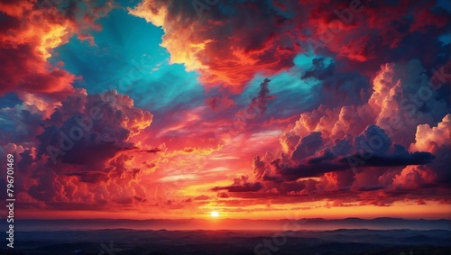 Amazing dramatic colorful sunset sky